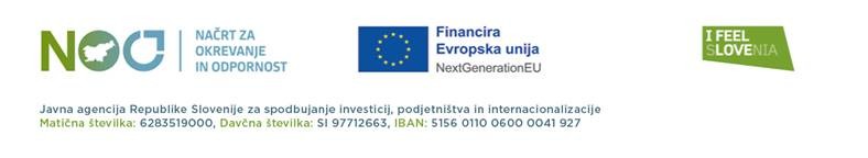 Logotip z napisi Načrt za okrevanje in odpornost, Financira Evropska unija, I Feel Slovenia